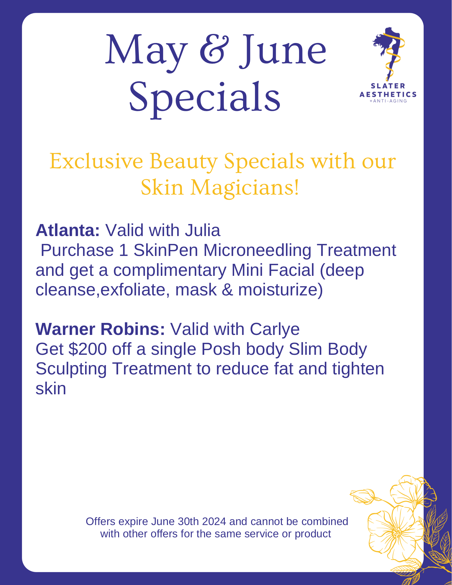 Exclusive beauty Specials with our skin magicians at Slater Aesthetics